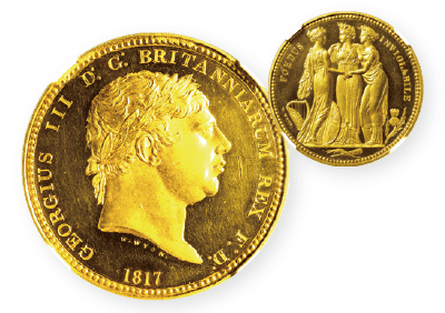 英国 ジョージ3世クラウン試鋳金打貨（通称：スリーグレイセス）