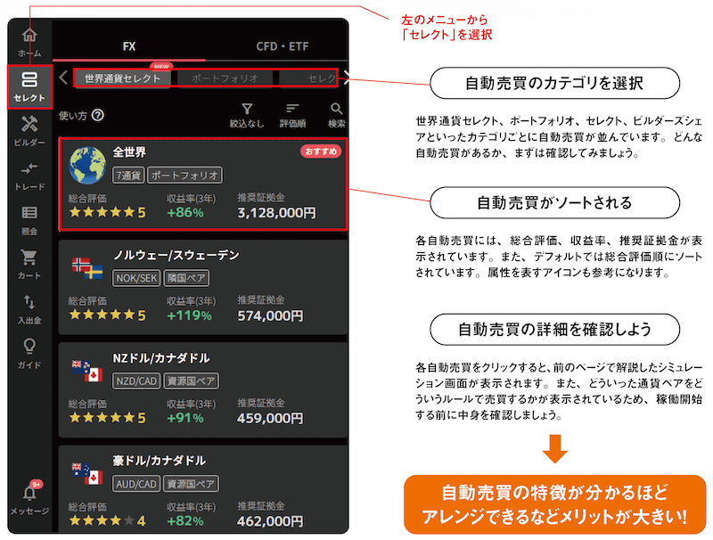 トライオートFXセレクト設定画面