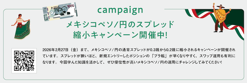 メキシコペソ/円のスプレッド縮小キャンペーン開催中！