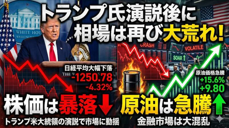 【FX為替相場見通し】マーケットは再び大荒れ！トランプ演説に失望で日経・NYダウ先物暴落、原油急騰