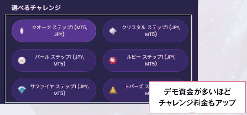 フィントケイ　チャレンジプラン選択画面